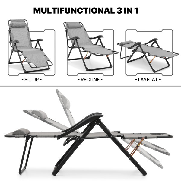 MoNiBloom Outdoor Folding Reclining Lounge Chair Bench Chairs with